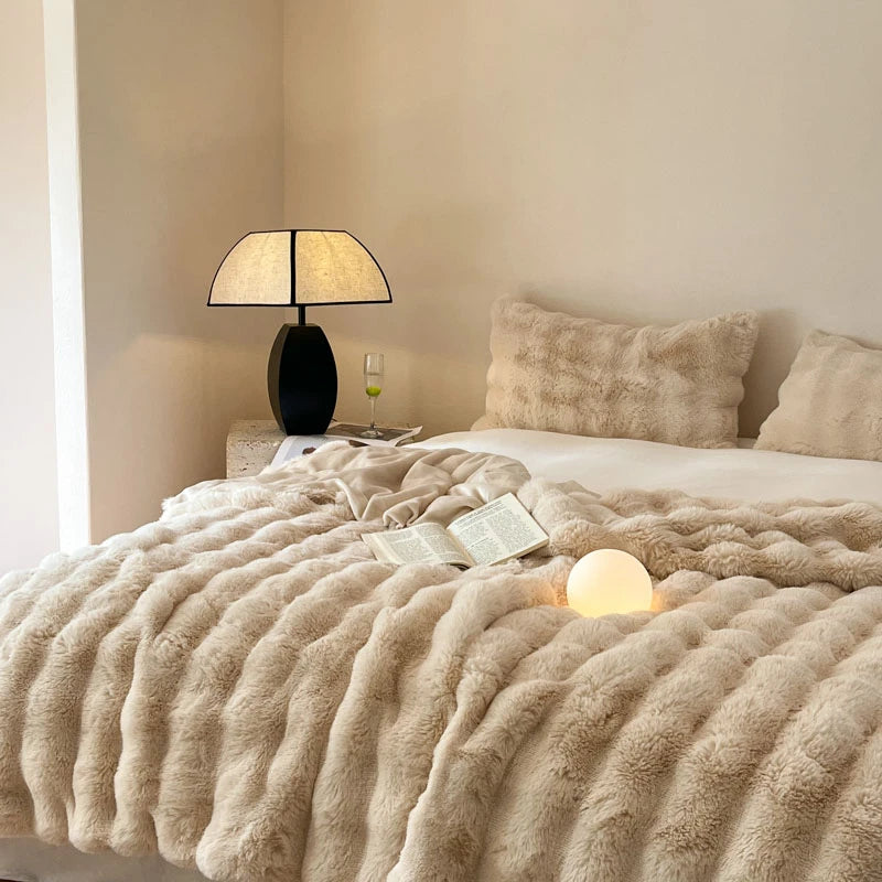 Luxury Faux Fur Rabbit Fur Thickened Blanket, Winter Soft Blanket Throw for Home Bed Sofa Cover 100X150cm 150X200cm 200X230cm-Serilas