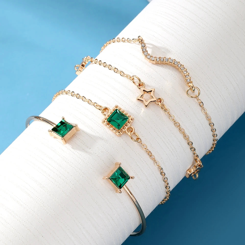 KISSWIFE Luxurious Green Crystal Butterfly Bracelet for Women  Heart Love Chain Bracelets Set Vintage Fashion Jewelry Gifts-Serilas