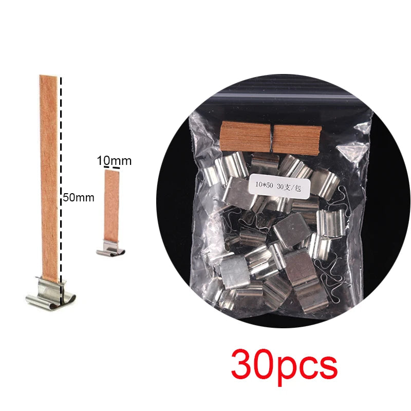 30pcs Wooden Candles Wick for DIY Paraffin Candle Jar Making Kit Candle Core with Clip Base Handmade Smokeless Candle Wick Cores-Serilas