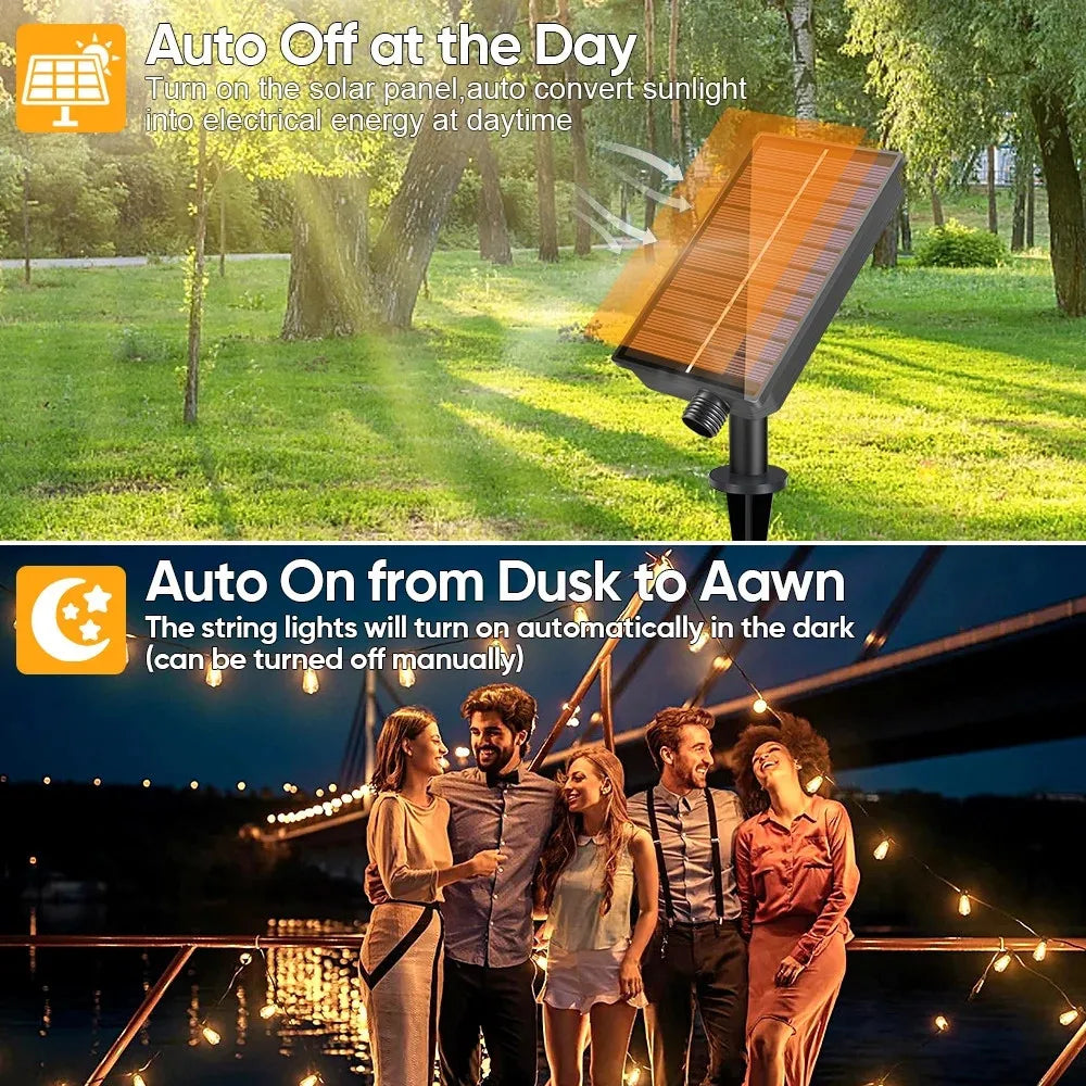 LED ST38 Solar String Lights for Outside, USB & Solar Dual Charging Outdoor String Lights for Porch Garden Camping-Serilas