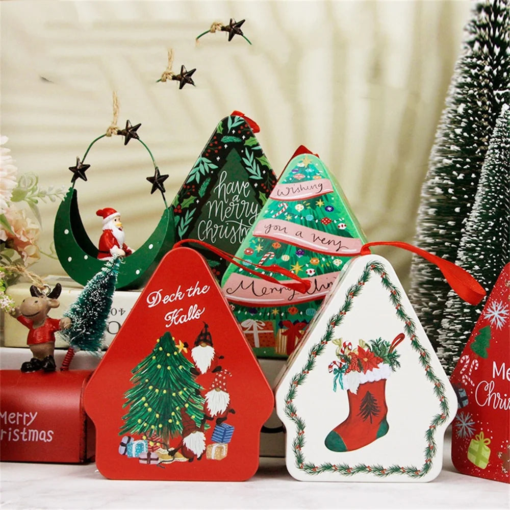 Christmas Tin Gift Box Cartoon Printed Tinplate Box Square Candy Storage Container for Xmas Holiday Packaging Supplies-Serilas
