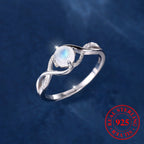 Cute Female Small Round Moonstone Infinity Ring Vintage Real 925 Sterling Silver Wedding Jewelry For Women-Serilas