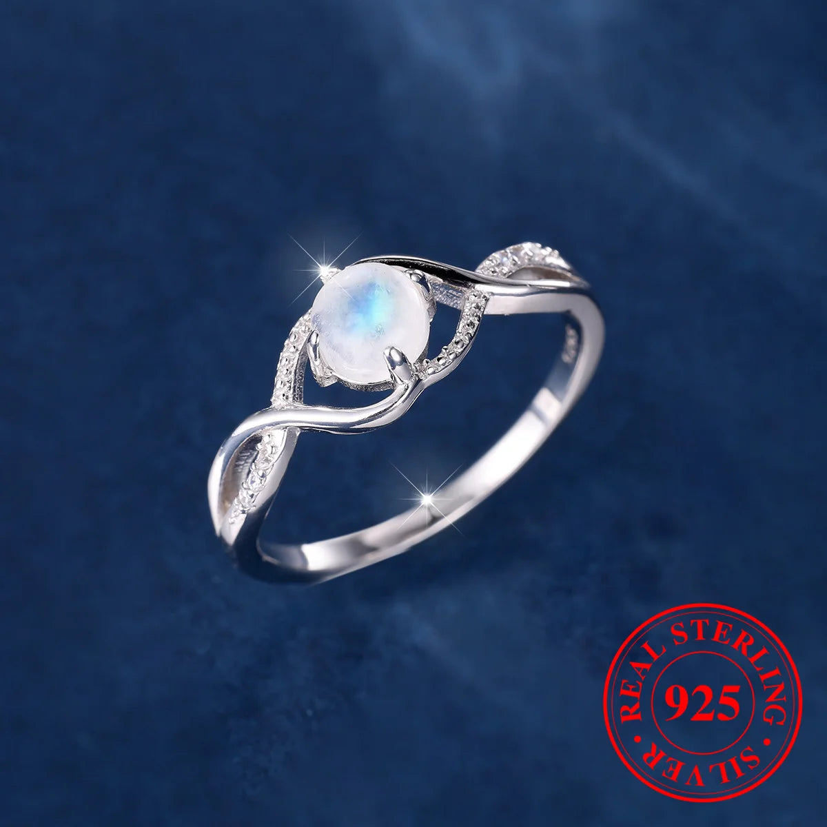 Cute Female Small Round Moonstone Infinity Ring Vintage Real 925 Sterling Silver Wedding Jewelry For Women-Serilas