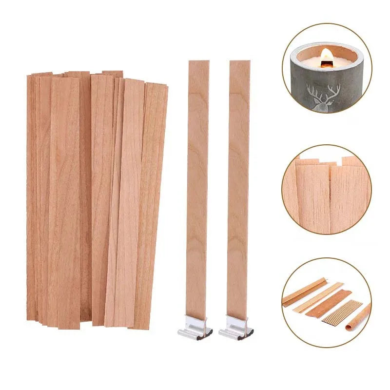 20pcs Wooden Candles Wick DIY Candle Making Kit Smokeless Candle Core with Clip Base Handmade Candle Wood Core Candlewick-Serilas