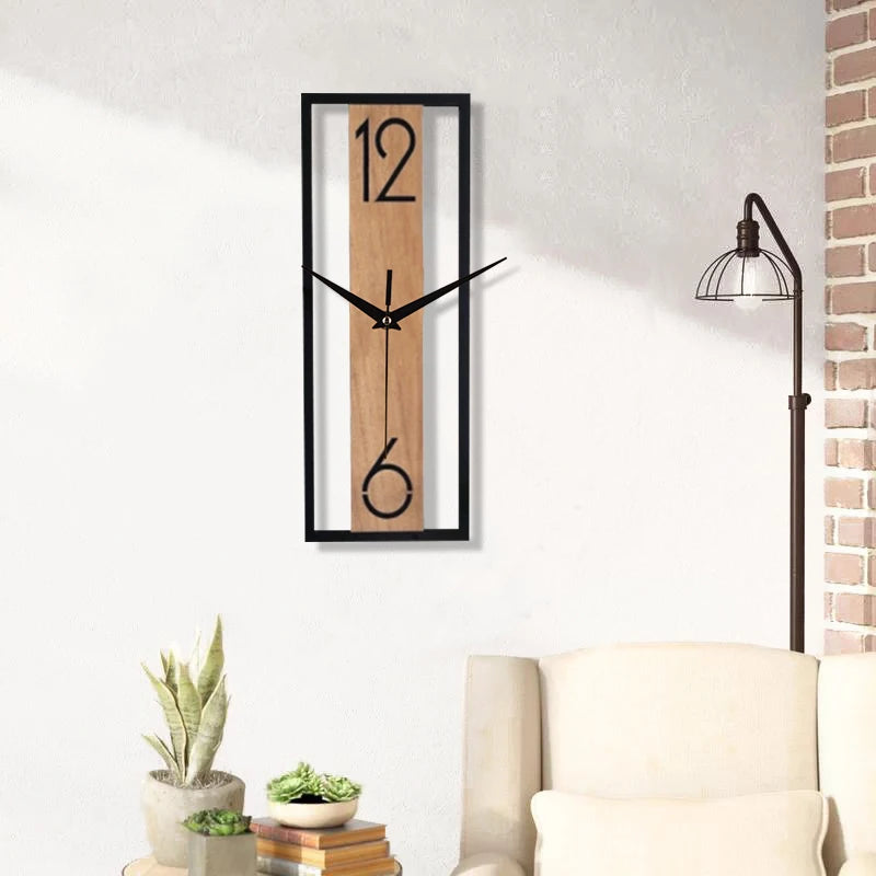 Rectangular wood grain wall clock for quiet decoration in homes and offices used in living rooms bedrooms and dining rooms-Serilas