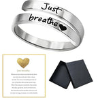 Just Breathe Heart Ring for Women Men, Stainless Steel Spiral Wrap Healing Rings, Inspirational Heart felt Gifts with Box-Serilas