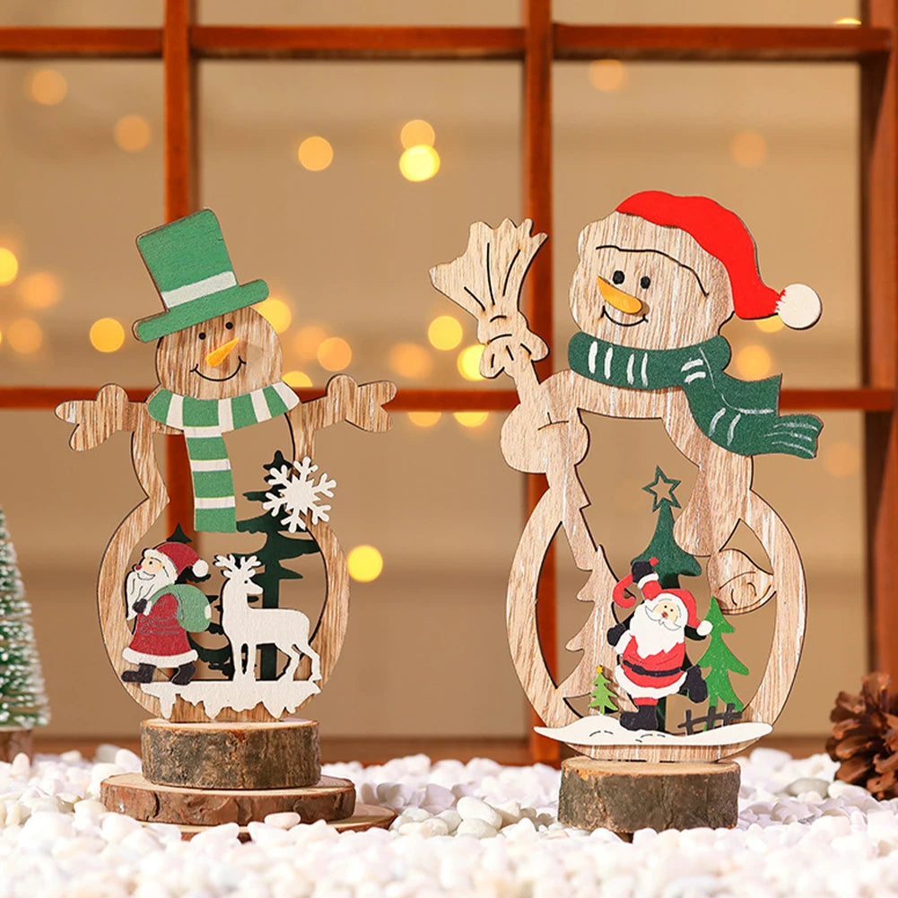 Christmas Decoration DIY Wooden Crafts Creative Ornaments Santa Claus Snowman Reindeer Christmas Desktop Decoration Gifts-Serilas