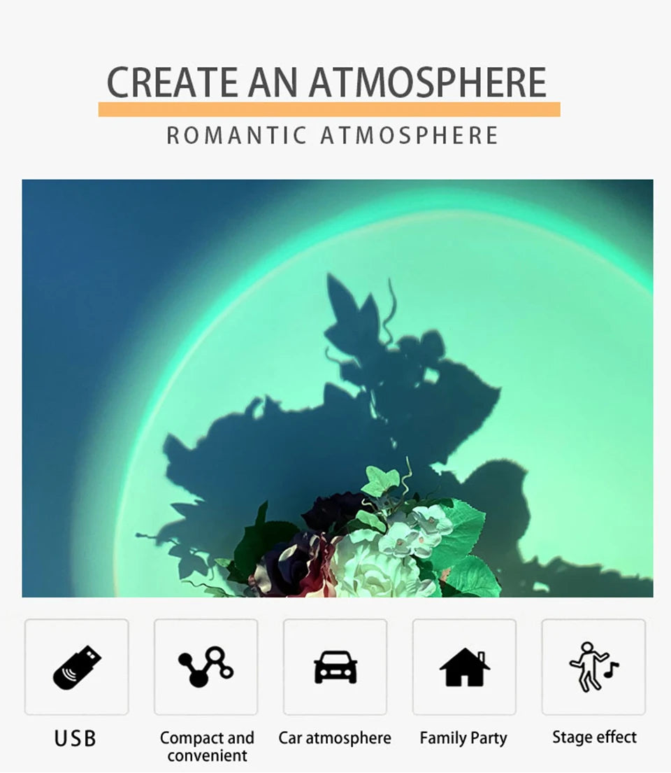 LED Sunset Lamp Nightlights USB Projector Birthday Party Decoration Mood Lights For Bedroom Living Room Wall Photography-Serilas