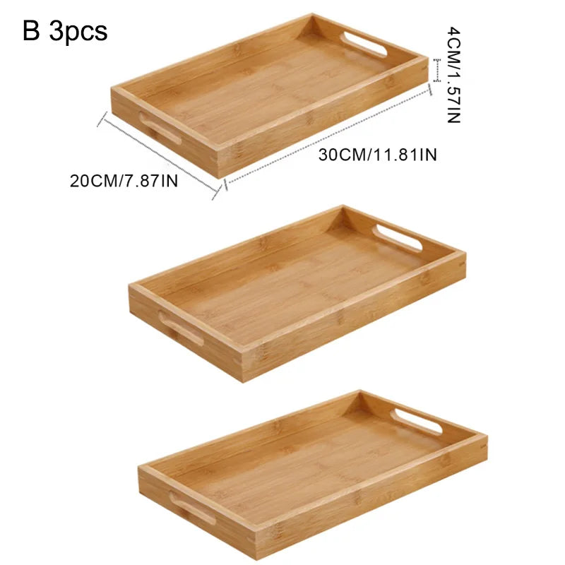 Wide Bamboo Organizer Tray Storage Bin with Handles for Cutlery Serving Spoons Cooking Utensils Teapot Teacup-Serilas
