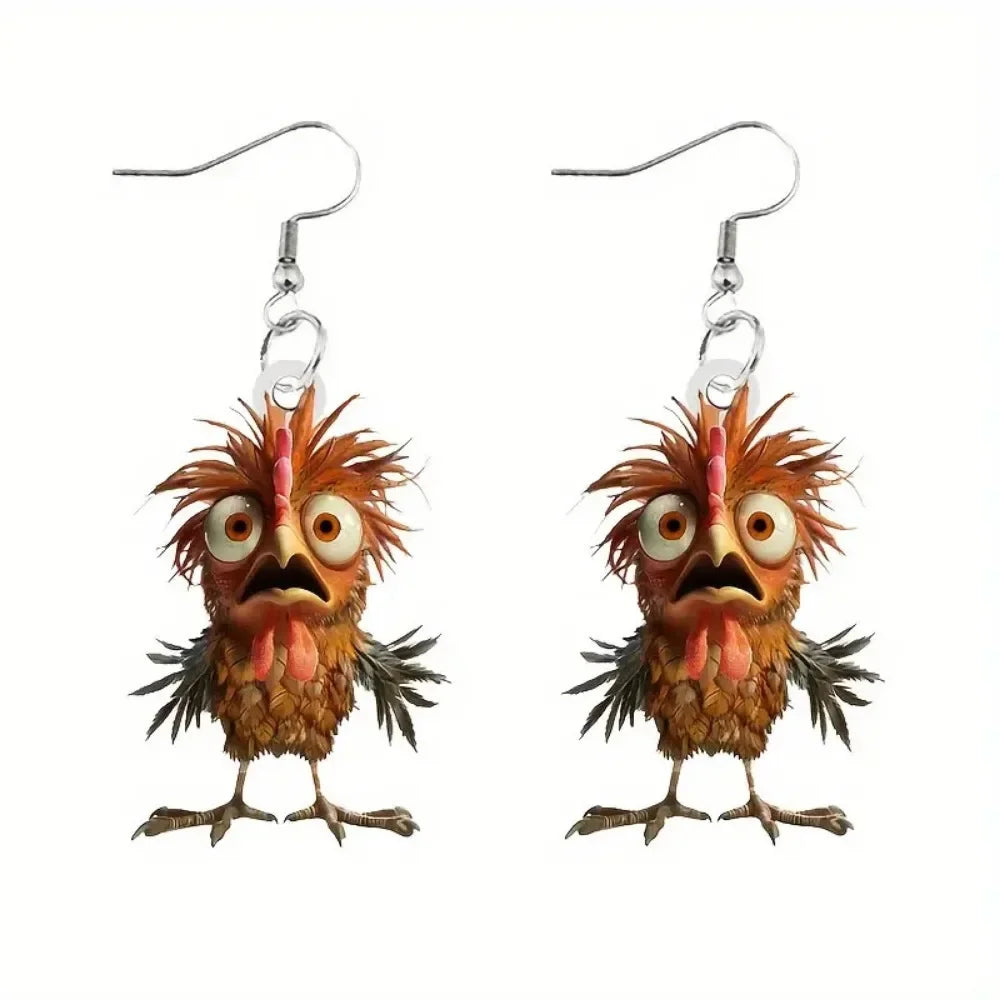 2D Flat Acrylic Cute Funny Little Chicken Earrings Jewelry for Women Girls Charms Drop Dangle Earring Valentine's Day Gifts-Serilas