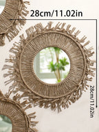 Hanging Woven Cloth Wall Basket Handmade Decorative Rustic Boho Wall Baskets Decor Home Farmhouse Wicker Round Seagrass Baskets-Serilas