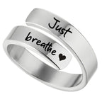 Just Breathe Heart Ring for Women Men, Stainless Steel Spiral Wrap Healing Rings, Inspirational Heart felt Gifts with Box-Serilas
