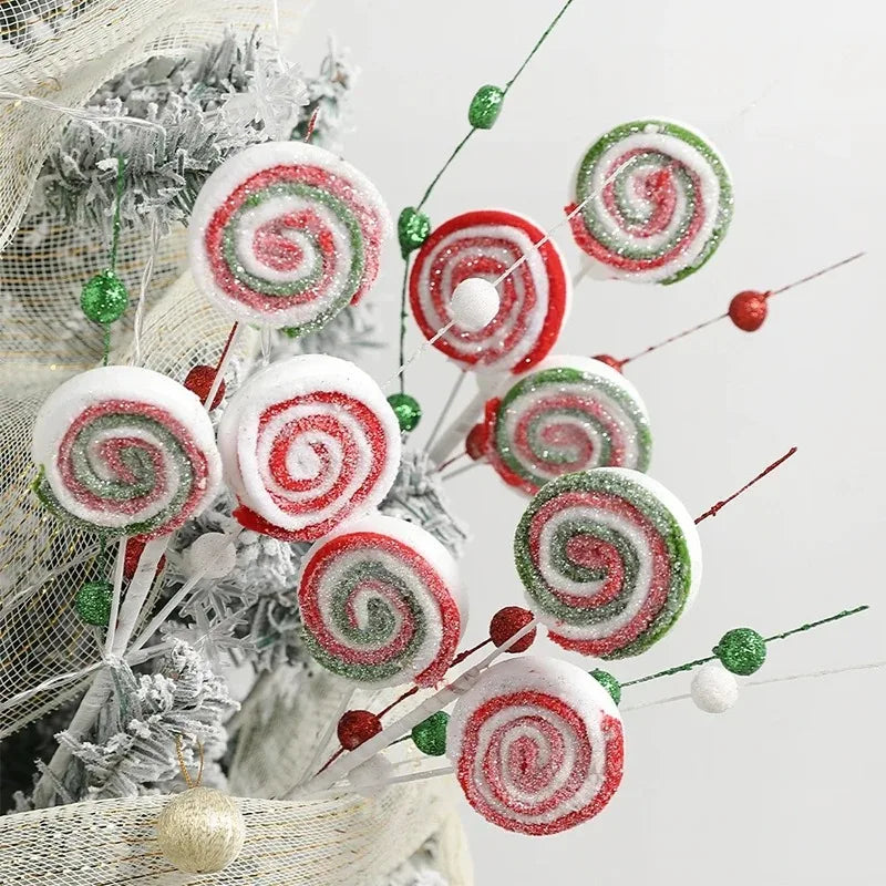 Christmas Decorations Candy Snow Berries Artificial Bouquet Xmas Tree Pendant Ornament Home Decor New Year 2025 Gift Accessories-Serilas