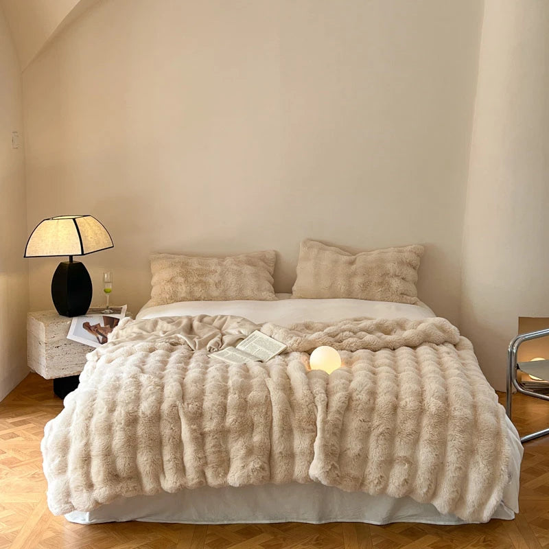 Luxury Faux Fur Rabbit Fur Thickened Blanket, Winter Soft Blanket Throw for Home Bed Sofa Cover 100X150cm 150X200cm 200X230cm-Serilas