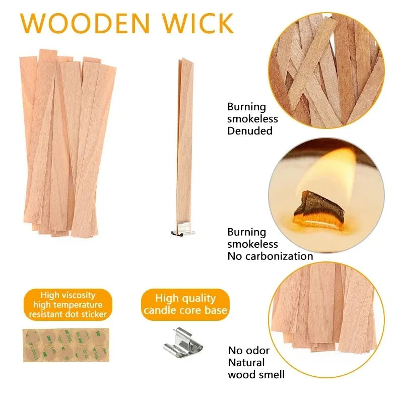 20pcs Wooden Candles Wick DIY Candle Making Kit Smokeless Candle Core with Clip Base Handmade Candle Wood Core Candlewick-Serilas