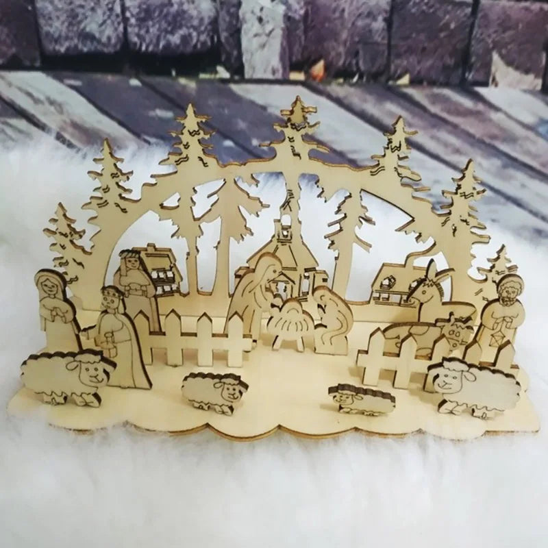Christmas Wooden Ornaments Snowman Church Christmas Desktop Ornaments New Year Xmas Party Decorations for Home Navidad Gifts-Serilas