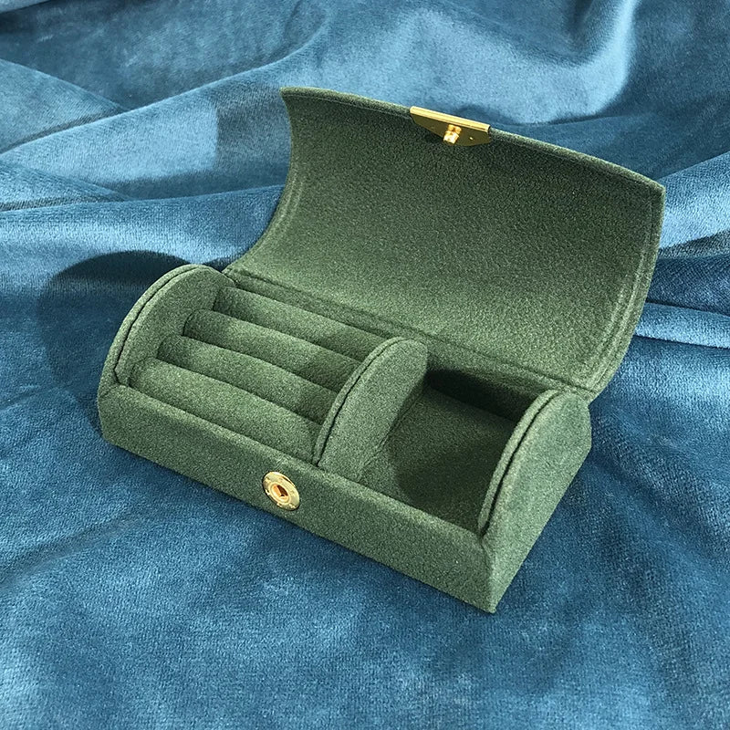 High-quality Velvet Portable Jewelry Storage Box Semi Circular Small Jewelry Packaging Box Ring Bracelet And Earring Storage box-Serilas