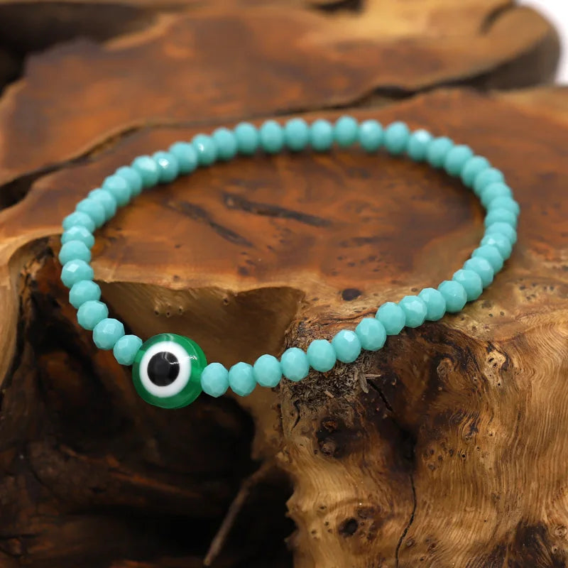 Multicolor Crystal Beaded Elastic Bracelets for Women Boho Jewelry Evil Eye Charm Bracelet Female Girl Gifts Wholesale-Serilas