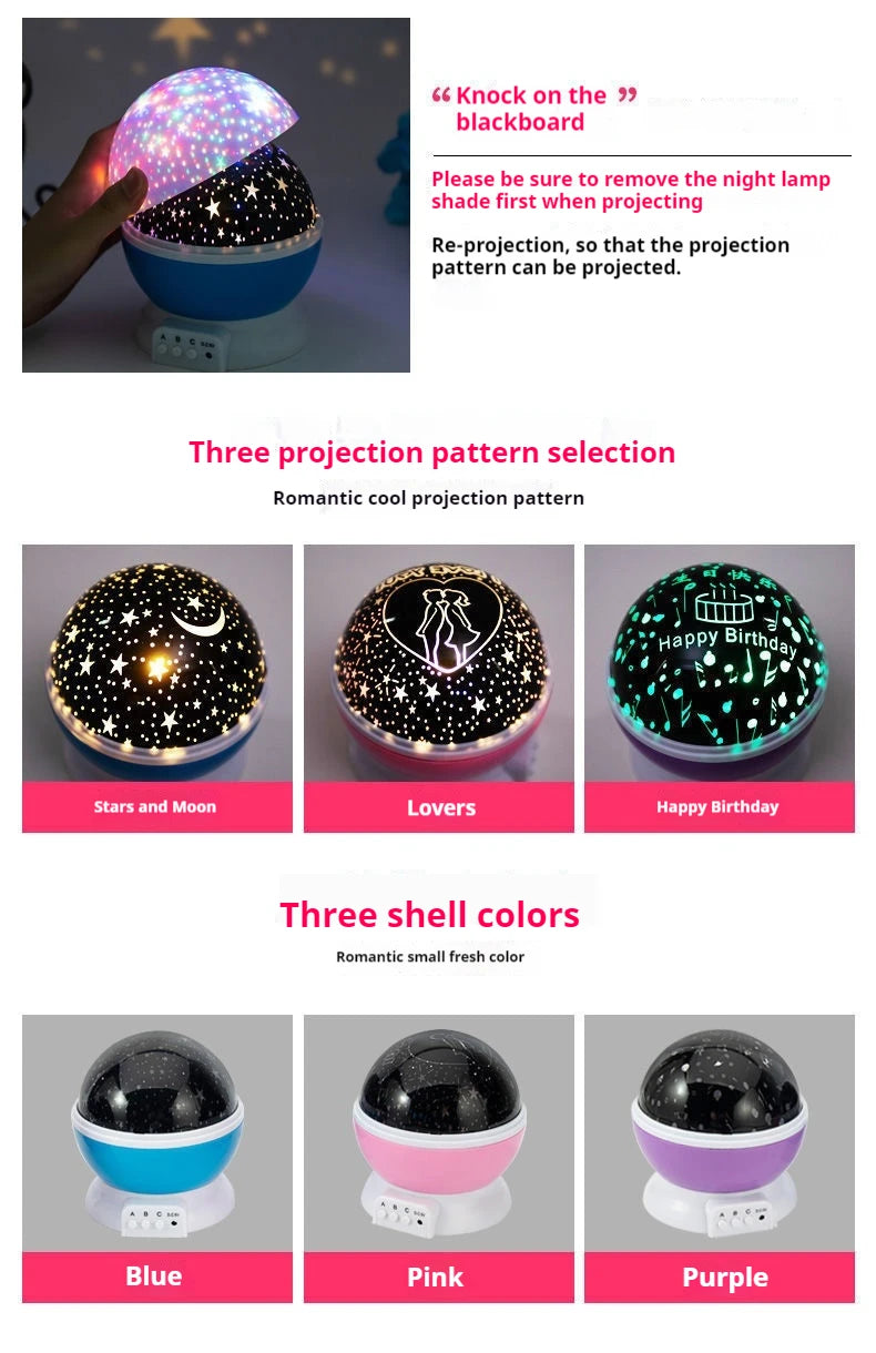 Night Lamp Projector Starry Sky Night Light Projector Baby Lamp Decor Rotating Starry Nursery Moon Galaxy Projector Table Light-Serilas