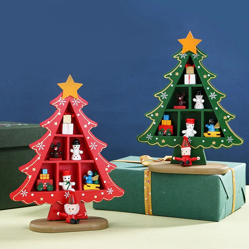 Christmas Decorations Wooden Christmas Tree Creative Scene Layout Ornaments Three-dimensional Red Xmas Table Desktop Decoration-Serilas