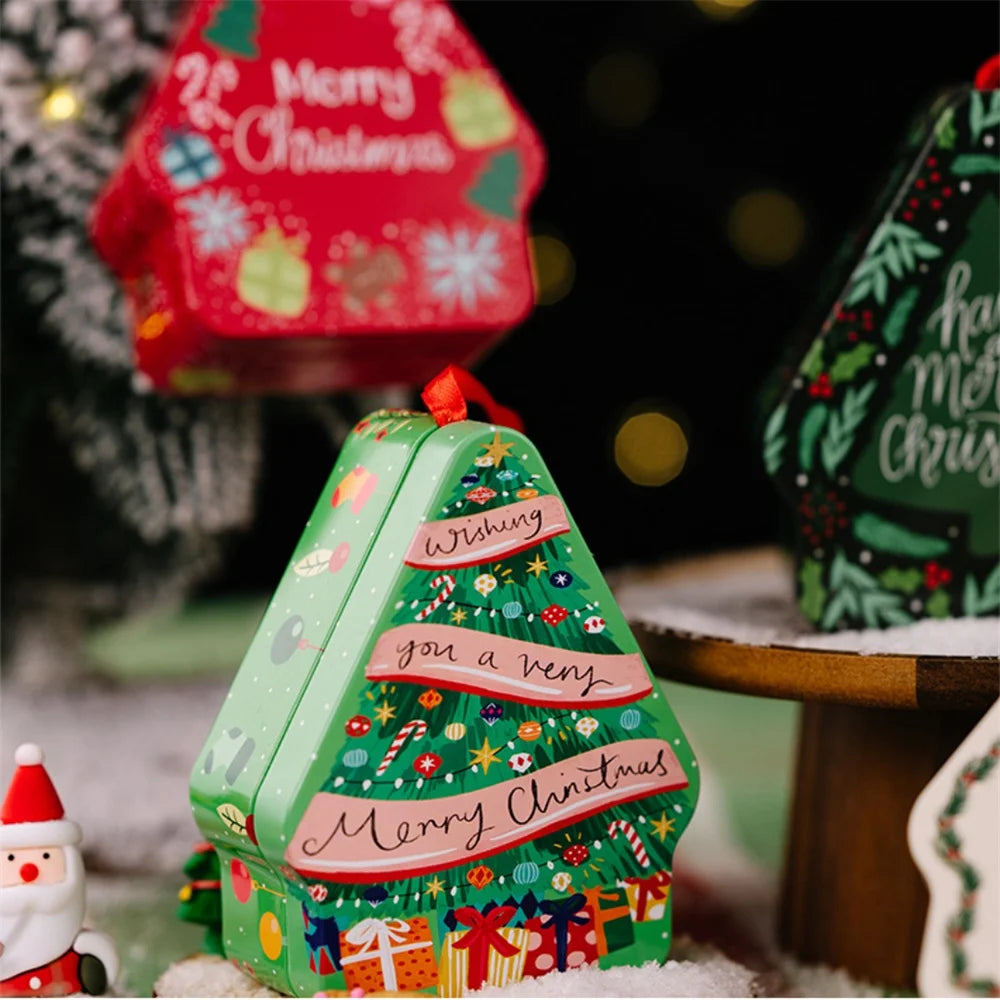 Christmas Tin Gift Box Cartoon Printed Tinplate Box Square Candy Storage Container for Xmas Holiday Packaging Supplies-Serilas