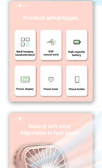 Foldable Hanging Neck Fan Cooling Desktop Refrigeration Handheld USB Mini Fan Camping Mute Ventilador Air Cooler for Sports-Serilas