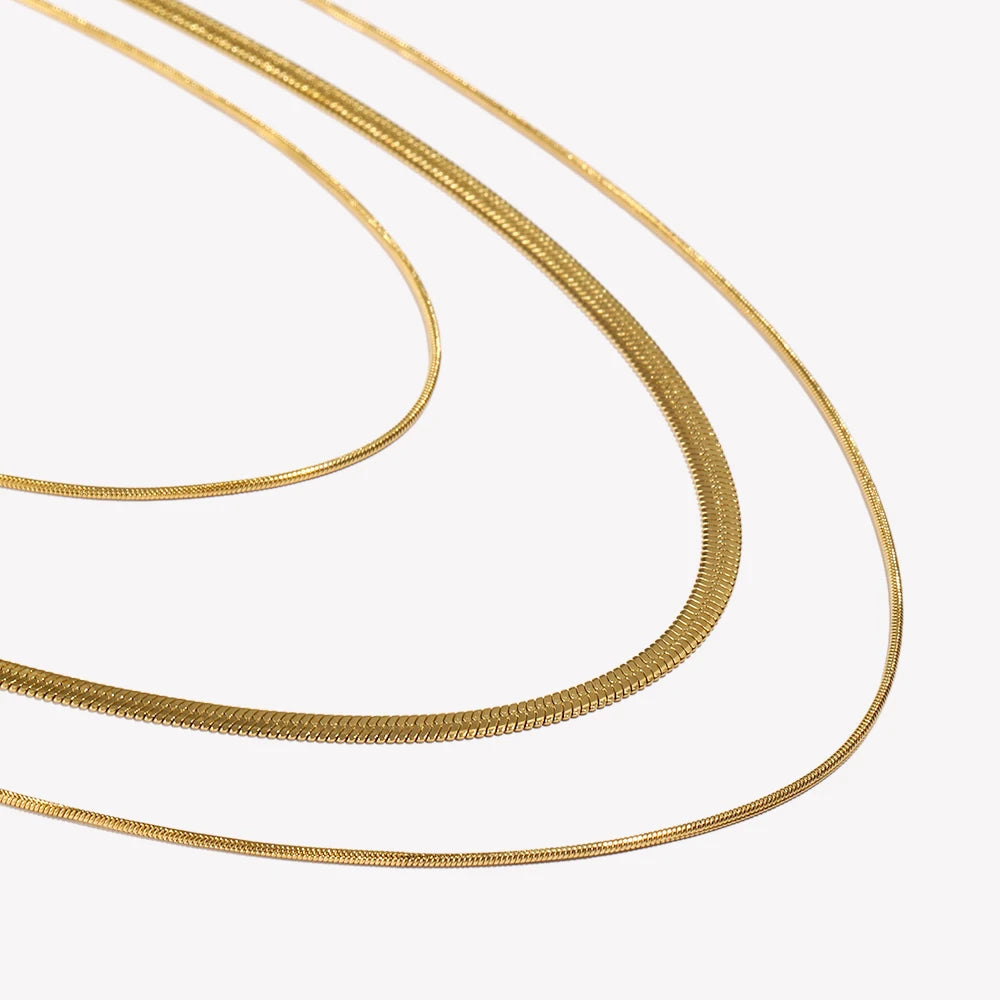 Tarnish Free Stainless Steel 18K Gold Plated Herryingbone Thin Snake Chain Layer Necklace Sexy Women's Gold Chain Necklace-Serilas