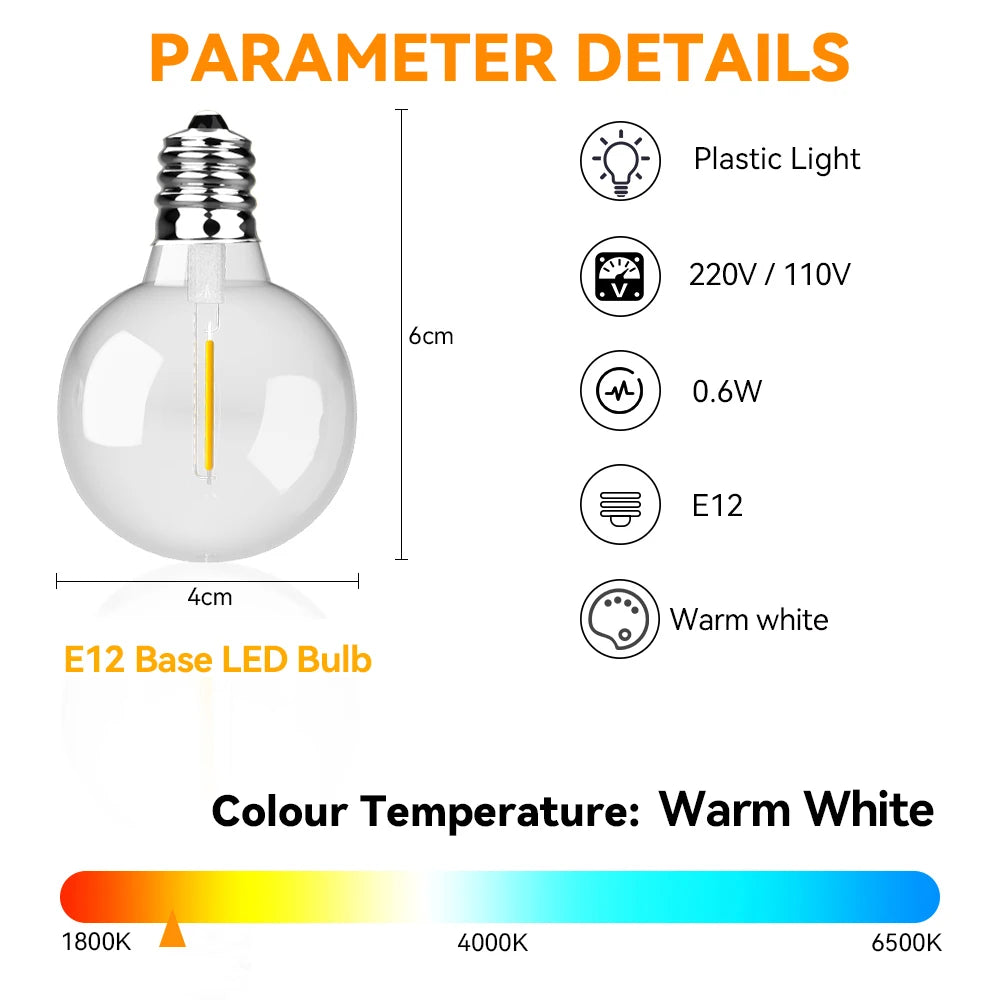 LED String Light G40 Shatterproof Light String IP44 Patio Light Outdoor Garland Light For Garden Wedding Decoration 18M 26M 45M-Serilas