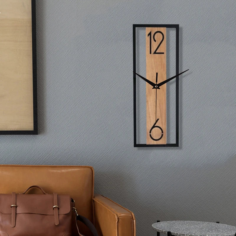 Rectangular wood grain wall clock for quiet decoration in homes and offices used in living rooms bedrooms and dining rooms-Serilas