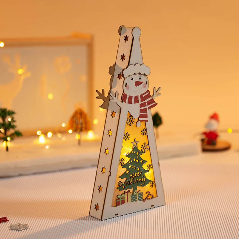 Christmas Decorations DIY Handmade House Luminous Wooden Ornaments Christmas Tree Snowman Atmosphere Pendant Send Light String-Serilas