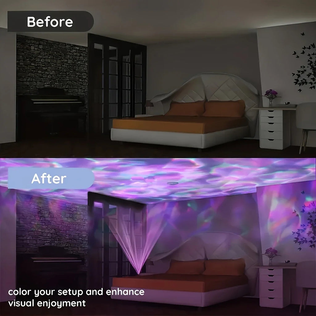 LED Projector - 2-in-1 Northern Lights & Ocean Wave Night Lamp with Remote, 14 Vibrant Effects, Powered via Supplied Cable, Idea-Serilas