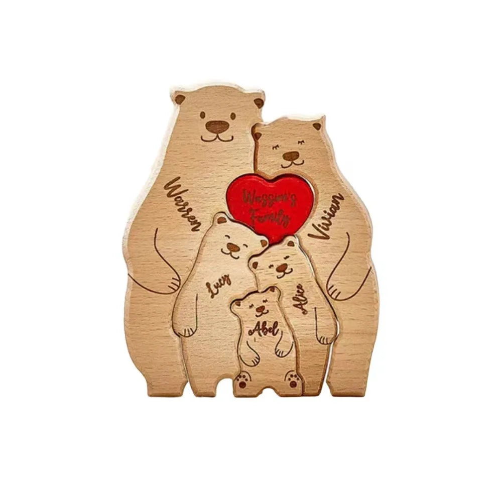 Personalized Family Bear Puzzle Decor Custom Names Fits 2-6 Names Rustic Wooden Bears Seasonal Décor for Mother's & Father's Day-Serilas