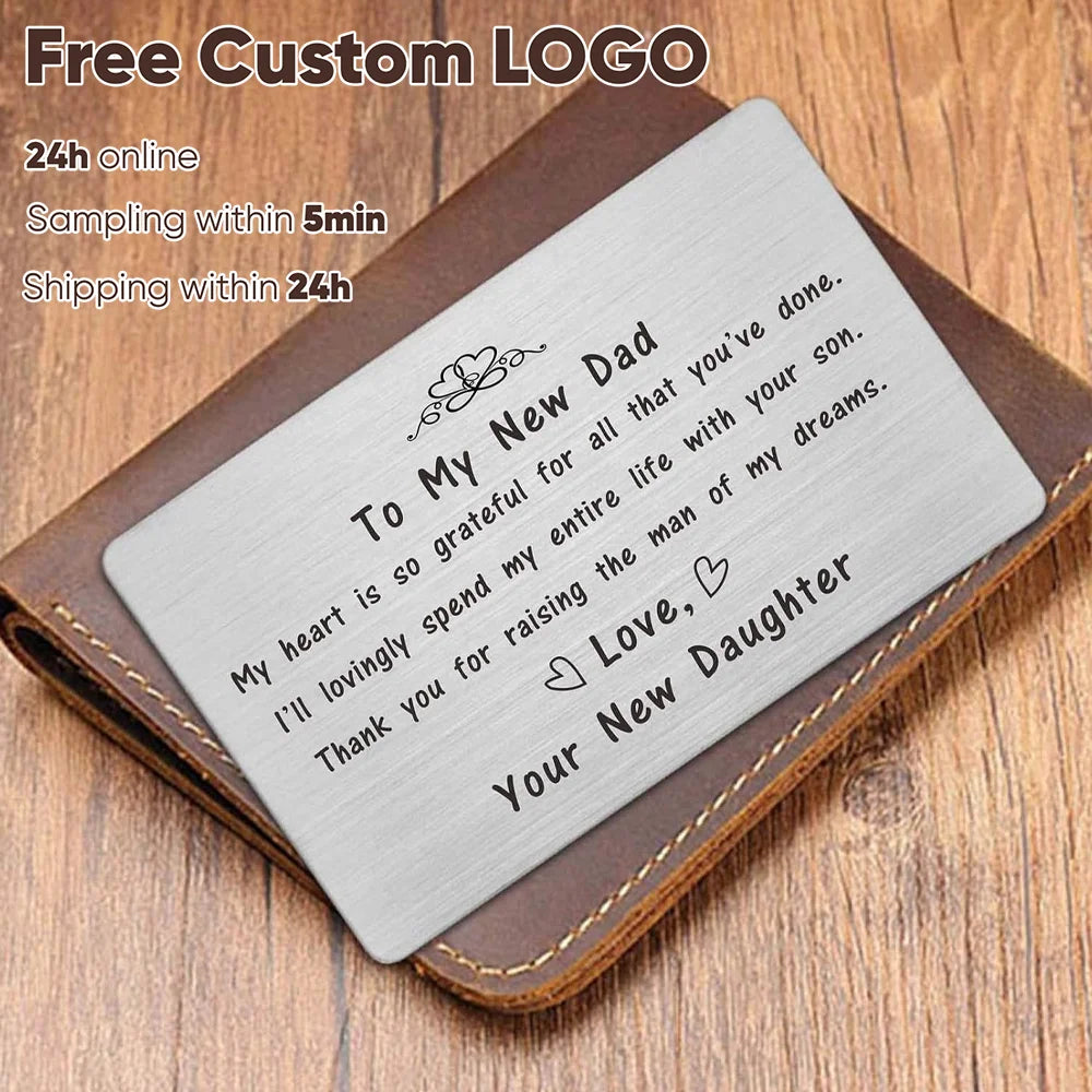 Free Engraved 85x54MM Wallet Card Insert Text Logo Business ID Plate Steel Metal Tag Name Badges For Wallet Insert Card Gift-Serilas