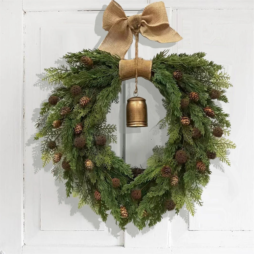 Christmas Beautiful Wreath Decoration Rustic Hanging Artificial Garland For Front Door Festival Family Atmosphere Celebrate Prop-Serilas