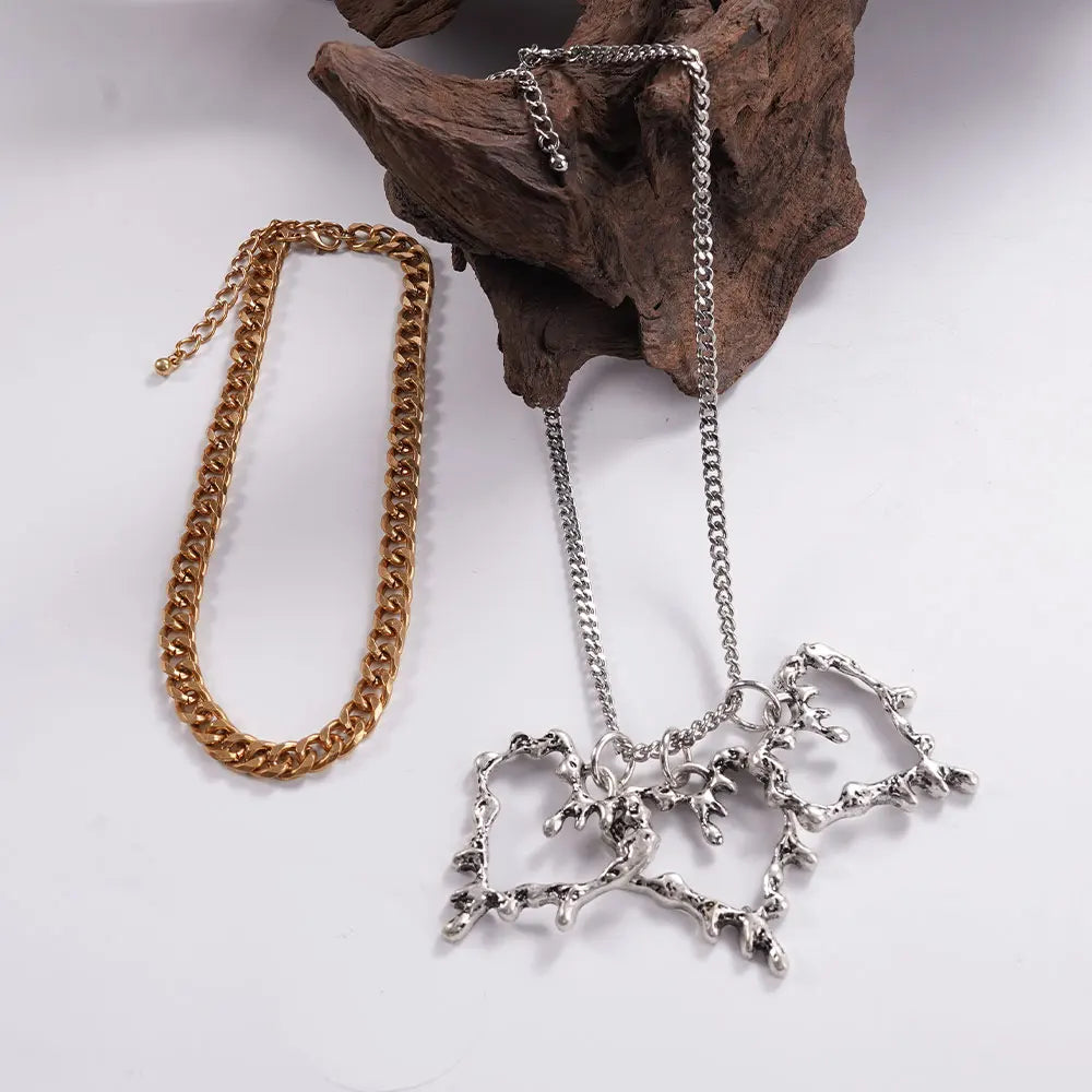 Chunky Gold Chain Necklace for Women Hypoallergenic Long Silver Love Heart Necklace Bold Statement Thick Puffy for Women Trendy-Serilas