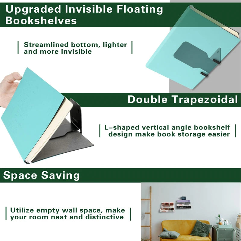 1/2pcFloating Bookshelf Invisible Heavy Duty Metal Shelves For Books Multifunctional Storage Tools Suitable For Home Living Room-Serilas