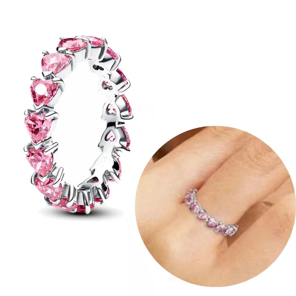 925 Silver Black Sparkling Eternity Ring Pink Heart Design – Women’s CZ Wedding Jewelry JZ017-Serilas