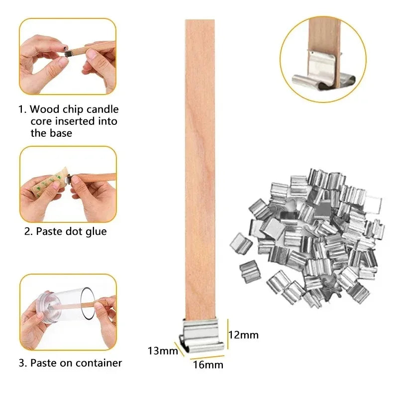 20pcs Wooden Candles Wick DIY Candle Making Kit Smokeless Candle Core with Clip Base Handmade Candle Wood Core Candlewick-Serilas