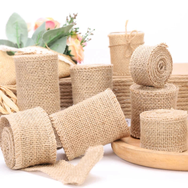 Natural Jute Burlap 5M/Roll Hessian Ribbon for Vintage Rustic Wedding Decoration Ornament Festival Gift Party DIY Craft Supplies-Serilas