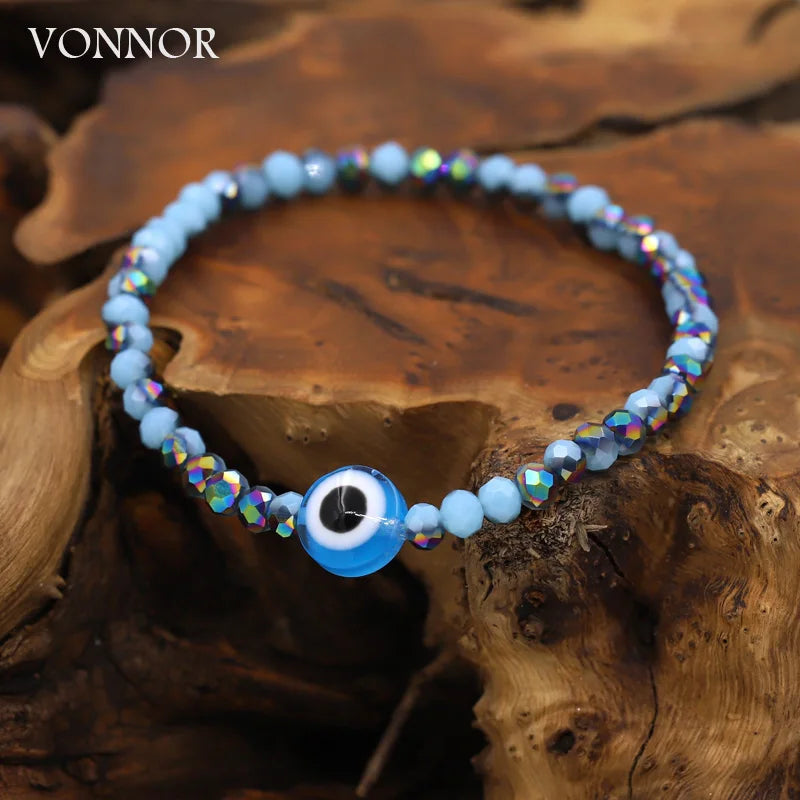 Multicolor Crystal Beaded Elastic Bracelets for Women Boho Jewelry Evil Eye Charm Bracelet Female Girl Gifts Wholesale-Serilas