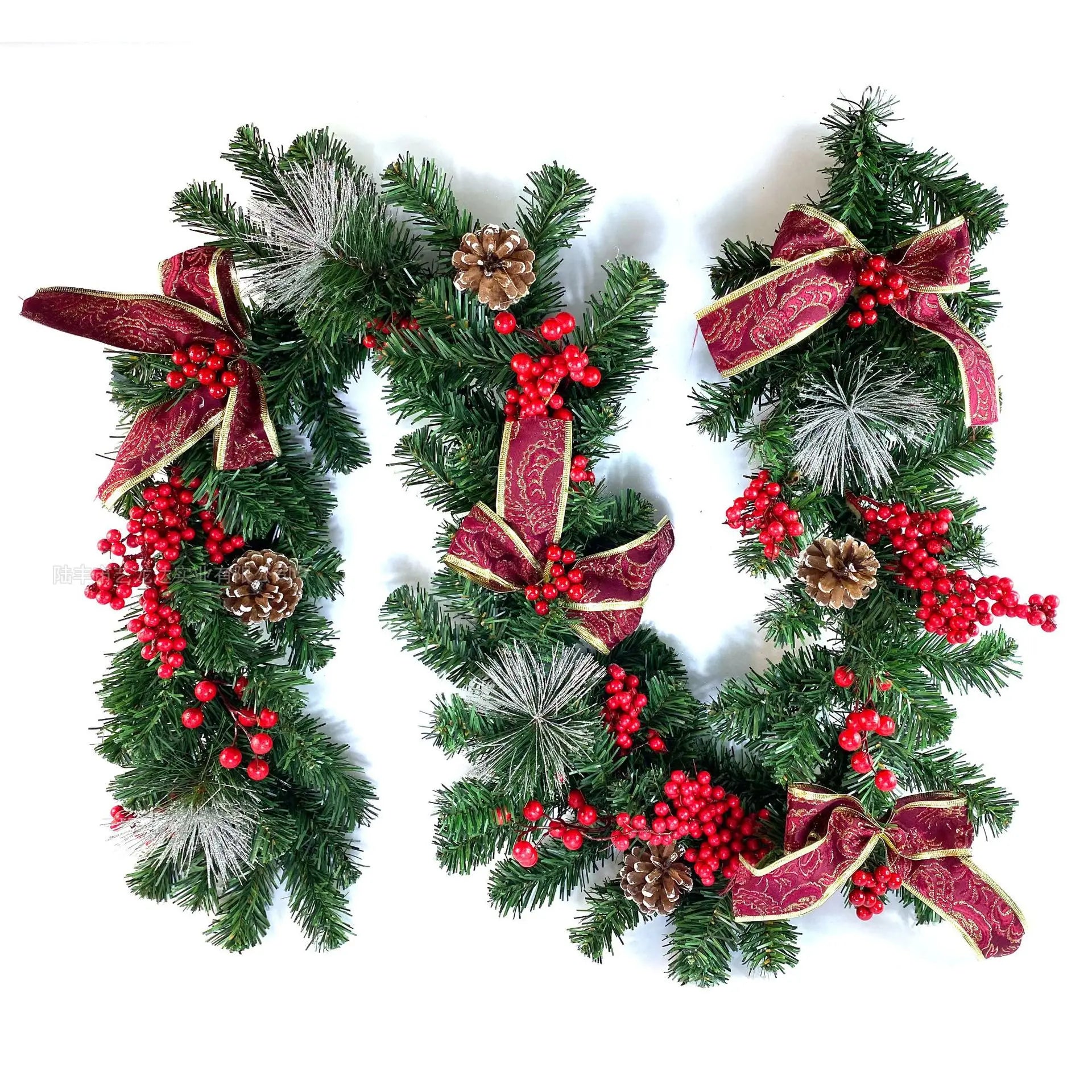 9 FT Long Christmas Garland Flexible PVC Hanging Pendant Artificial Christmas Garlands with Bowknot for Stairs Railing Fireplace-Serilas