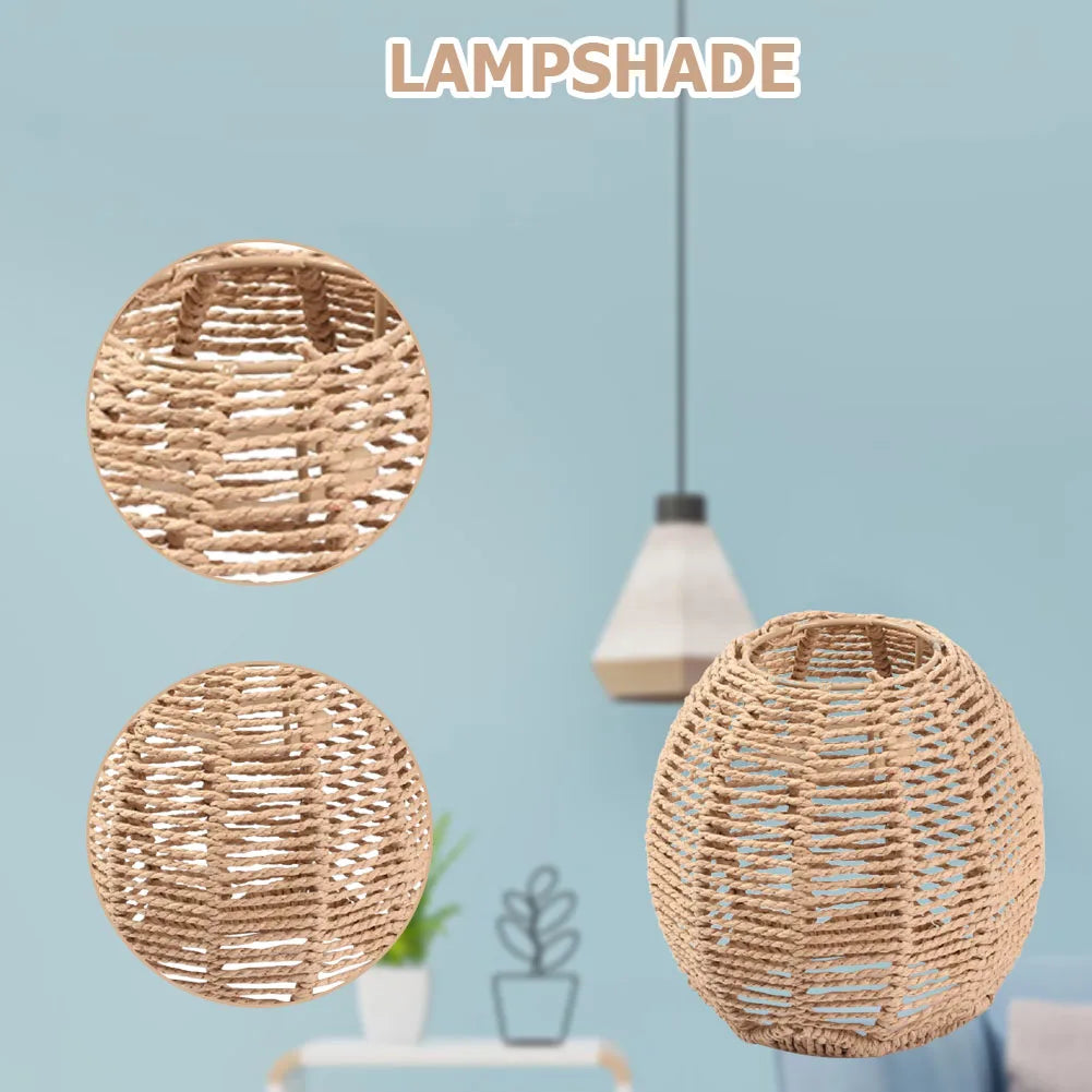 Simulated Rattan Light Fixture Vintage Hanging Lampshade Handmade Woven Lamp Shade for Living Room Bedroom Hotel Restaurant-Serilas