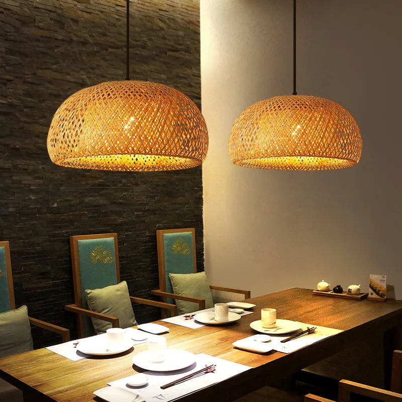 BambuAura™ Hand-Woven Bamboo Rattan Pendant Lantern