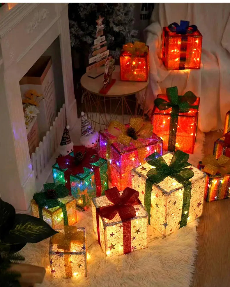 Christmas Glowing Decoration Gift Box Ornament With Bow Christmas Lighting Box Outdoor Light Lighting Christmas Box-Serilas