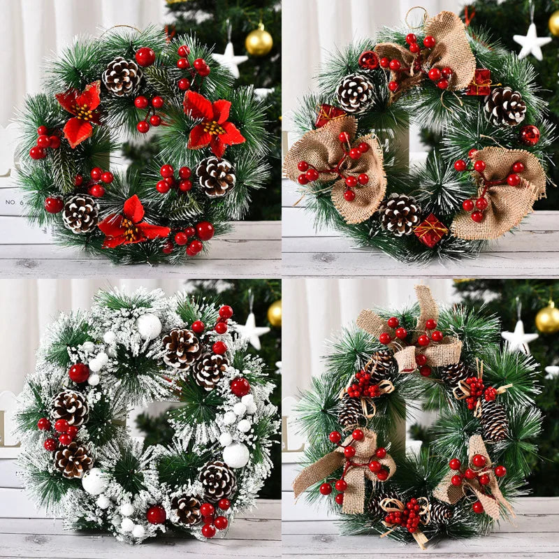 Christmas Wreath for Front Door Red Gold Window Wall Door Decorations 2024 Christmas Garland Ornament Guirnalda Navidad-Serilas