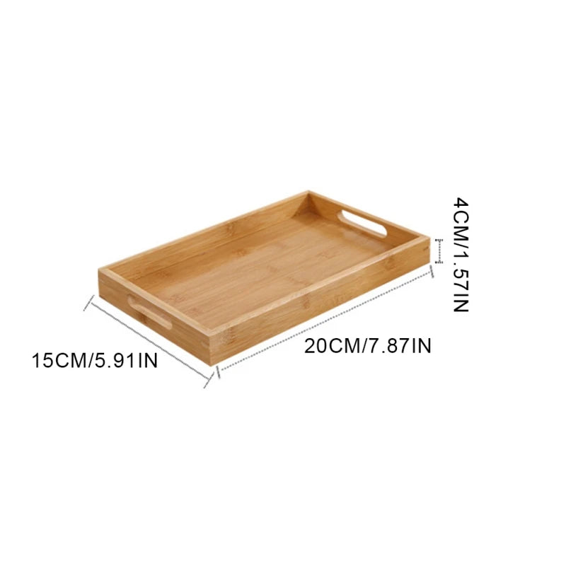Wide Bamboo Organizer Tray Storage Bin with Handles for Cutlery Serving Spoons Cooking Utensils Teapot Teacup-Serilas