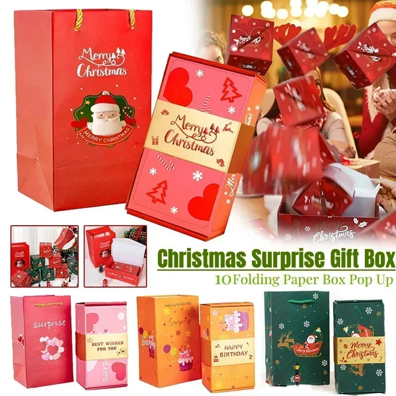 Christmas Gift Box Diy Folding Paper Boxs Money Pop Up Birthday Wedding Surprise Bounce Boxs Explosion Red Envelope Gift Box Set-Serilas