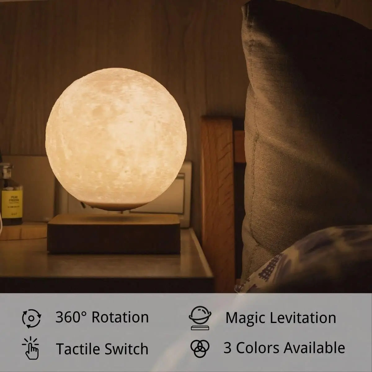 Levitating Moon Lamp, Magnetic Floating Moon Lamp Spinning Luna Night Light with 3 Color Modes, for Home Office Desk Decor,-Serilas