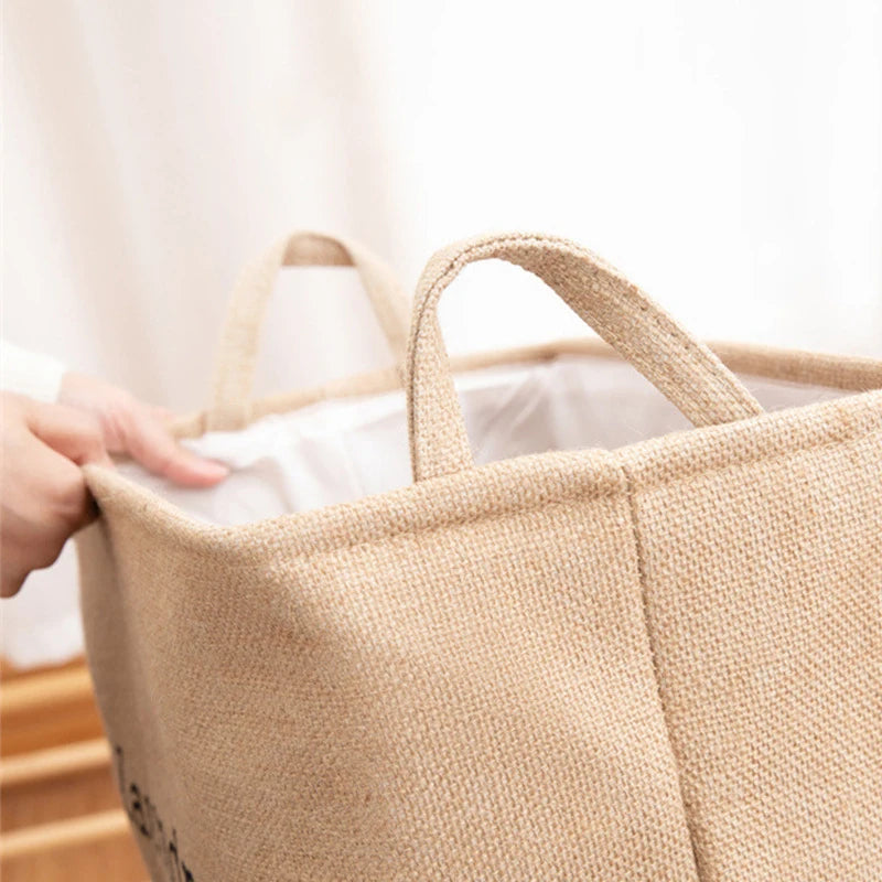 Jute Cloth Art Dirty Clothes Collection Basket Light Luxury Home Bathroom Foldable Laundry Basket Large Capacity Storage-Serilas
