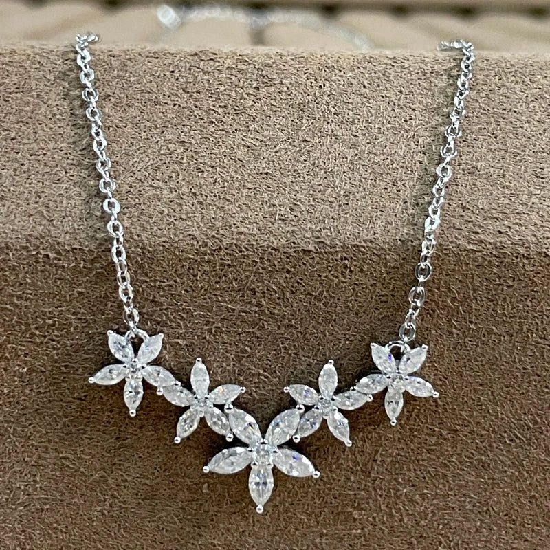 Lnngy Exquisite Moissanite Diamond Necklace for Women Pure 925 Sterling Silver Flower Pendant Necklaces 2025 Trend Jewelry-Serilas